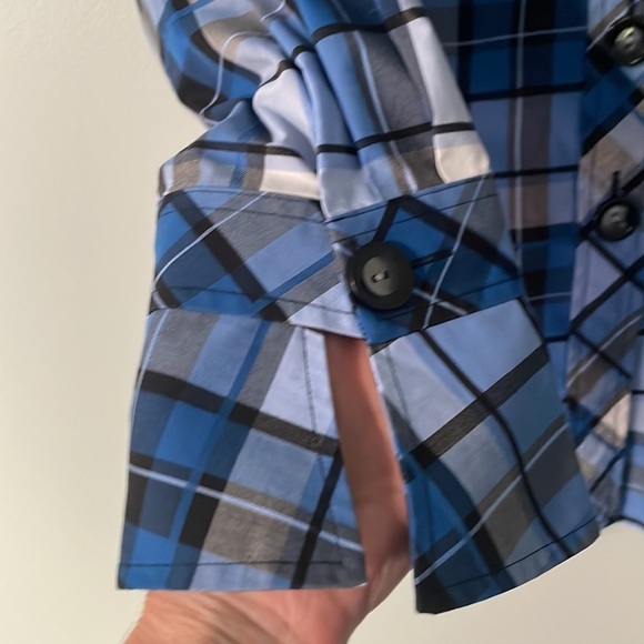 Pendleton button up plaid shirt with bell sleeves. Blue/black plaid. Sz 10P - Picture 3 of 7